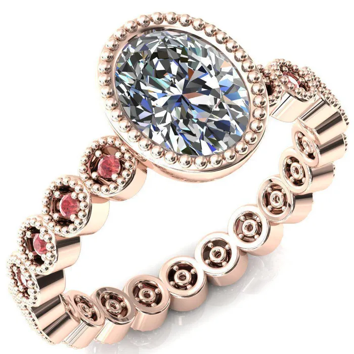Rings Fire Brilliance Borea Oval Center Stone Full Bezel Milgrain Padparadscha Sapphire Accent Full Eternity Ring
