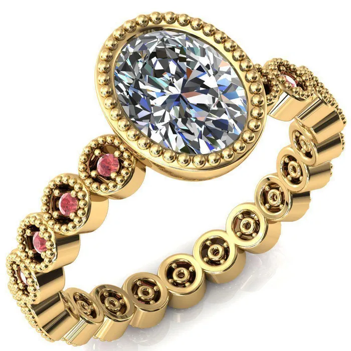 Rings Fire Brilliance Borea Oval Center Stone Full Bezel Milgrain Padparadscha Sapphire Accent Full Eternity Ring