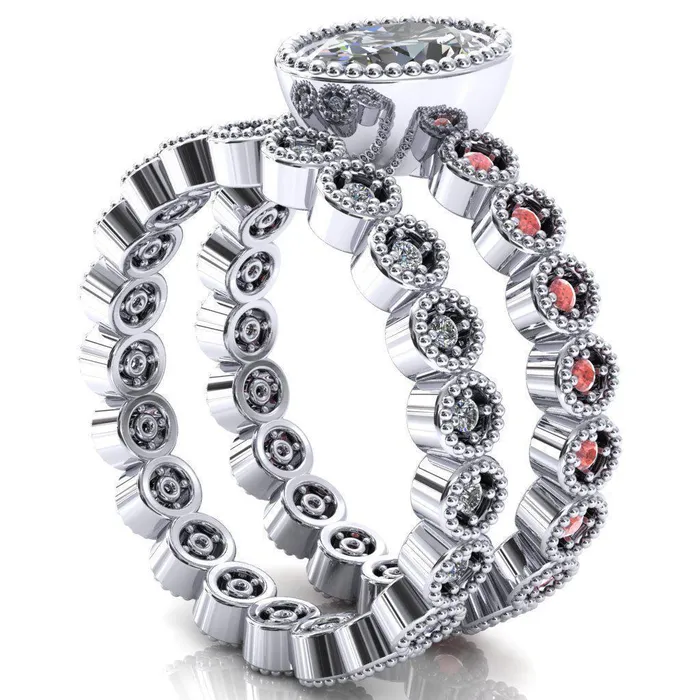 Rings Fire Brilliance Borea Oval Center Stone Full Bezel Milgrain Padparadscha Sapphire Accent Full Eternity Ring
