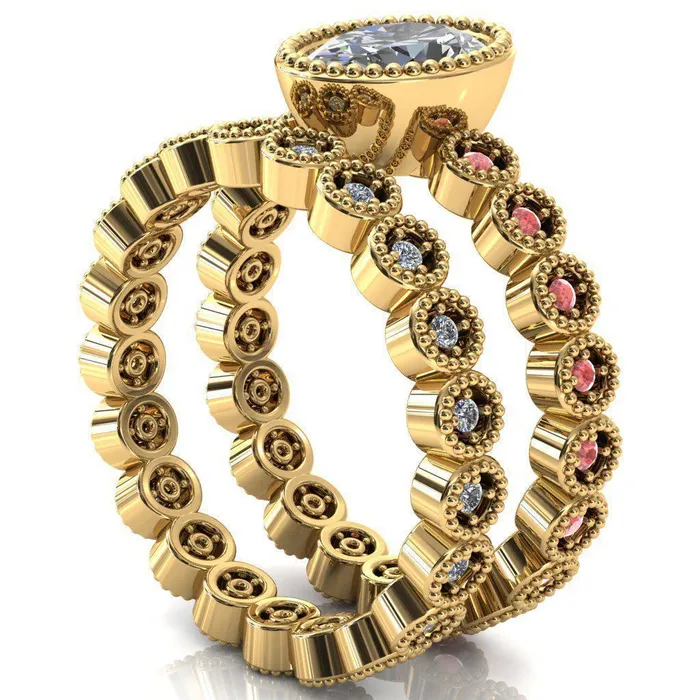 Rings Fire Brilliance Borea Oval Center Stone Full Bezel Milgrain Padparadscha Sapphire Accent Full Eternity Ring