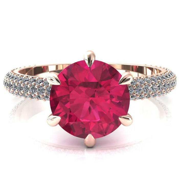 Rings Fire Brilliance Elley Round Ruby 6 Claw Prong Diamond Accent Engagement Ring