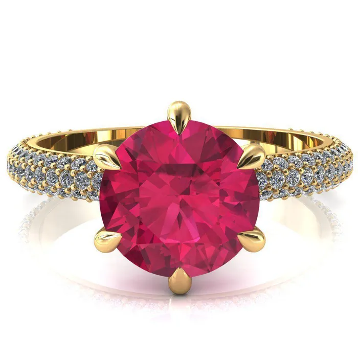 Rings Fire Brilliance Elley Round Ruby 6 Claw Prong Diamond Accent Engagement Ring