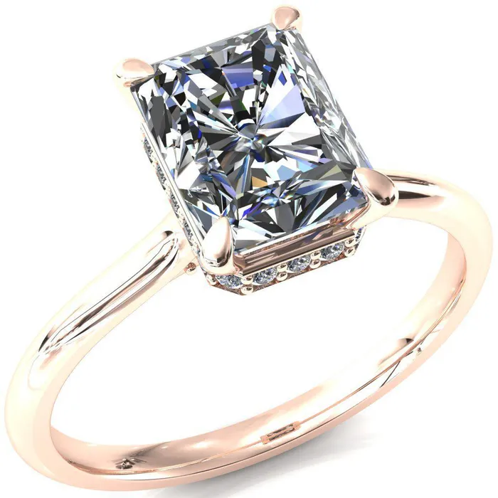Rings Fire Brilliance Janey Radiant Moissanite 4 Prongs Claw Floating Halo Inverted Cathedral Ring