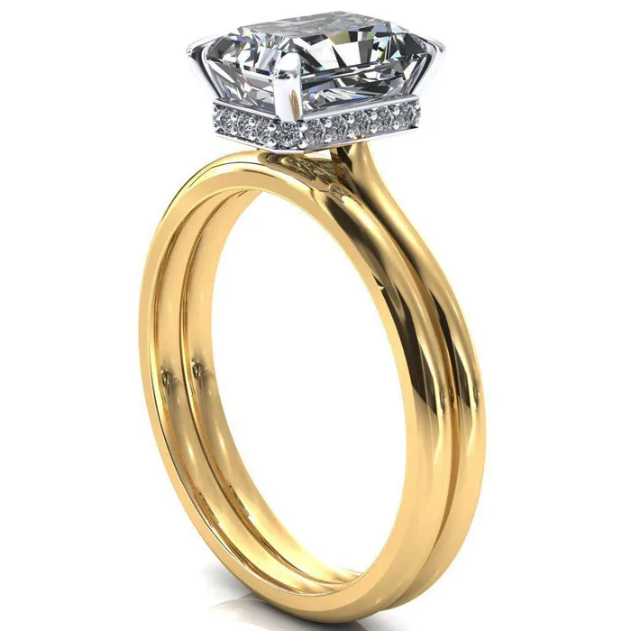 Rings Fire Brilliance Janey Radiant Moissanite 4 Prongs Claw Floating Halo Inverted Cathedral Ring