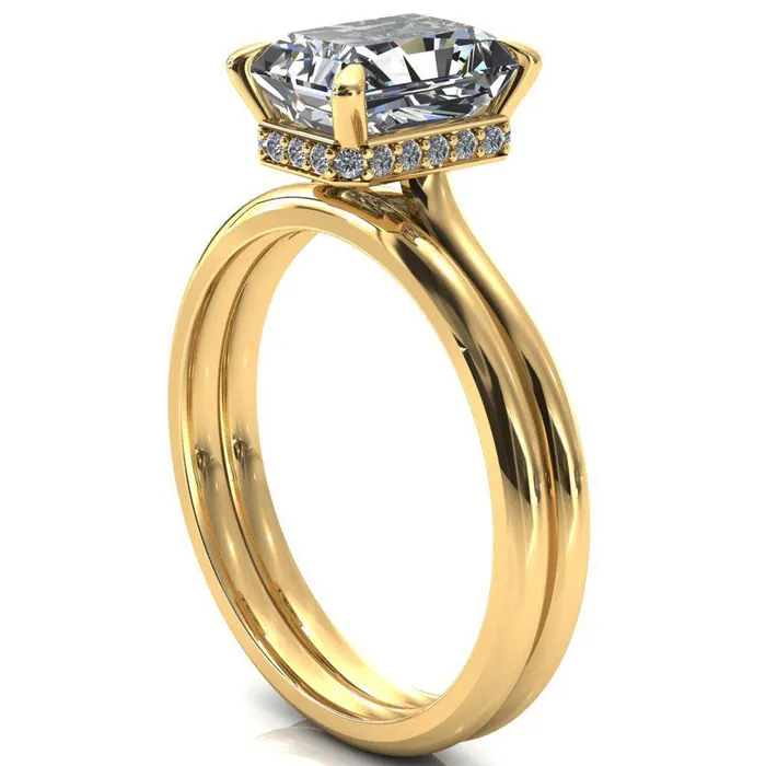 Rings Fire Brilliance Janey Radiant Moissanite 4 Prongs Claw Floating Halo Inverted Cathedral Ring
