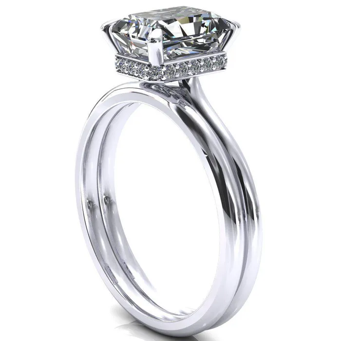 Rings Fire Brilliance Janey Radiant Moissanite 4 Prongs Claw Floating Halo Inverted Cathedral Ring