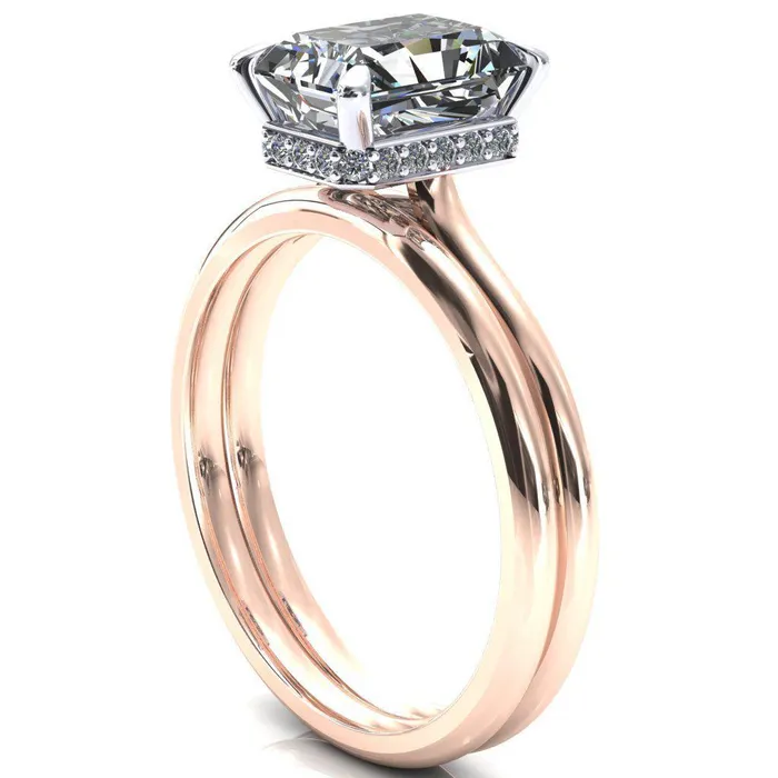 Rings Fire Brilliance Janey Radiant Moissanite 4 Prongs Claw Floating Halo Inverted Cathedral Ring