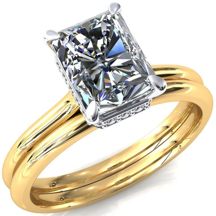 Rings Fire Brilliance Janey Radiant Moissanite 4 Prongs Claw Floating Halo Inverted Cathedral Ring