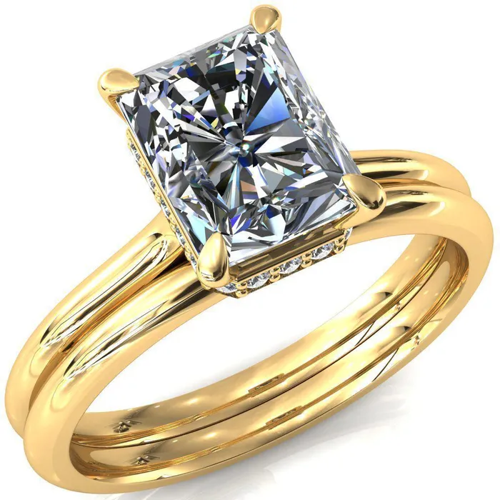 Rings Fire Brilliance Janey Radiant Moissanite 4 Prongs Claw Floating Halo Inverted Cathedral Ring