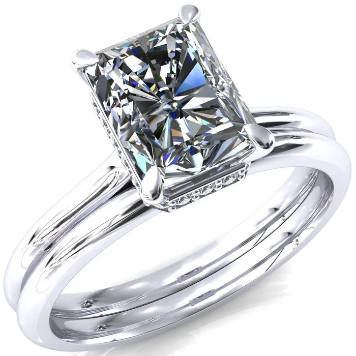 Rings Fire Brilliance Janey Radiant Moissanite 4 Prongs Claw Floating Halo Inverted Cathedral Ring