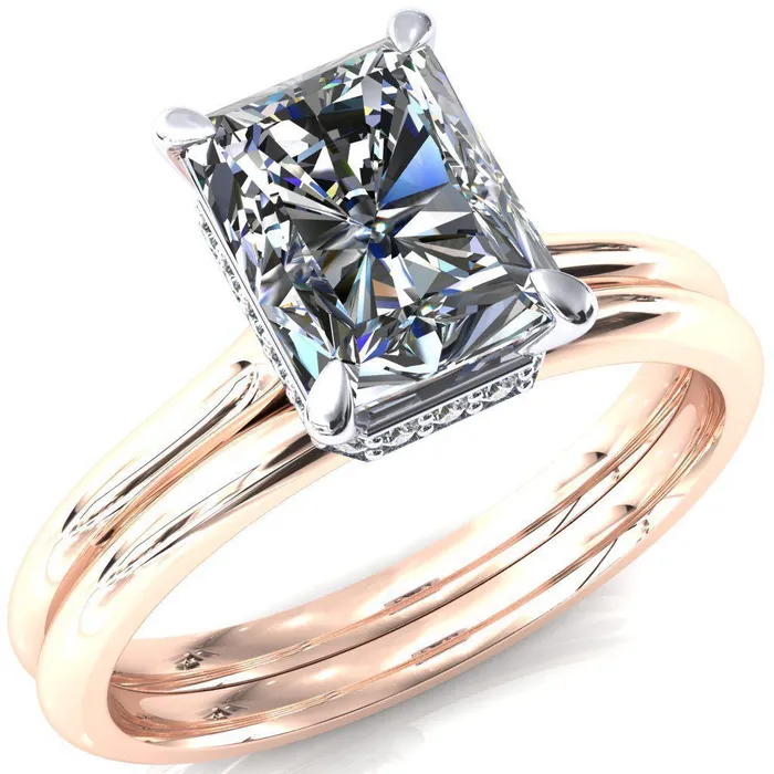 Rings Fire Brilliance Janey Radiant Moissanite 4 Prongs Claw Floating Halo Inverted Cathedral Ring