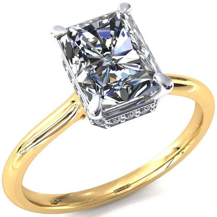 Rings Fire Brilliance Janey Radiant Moissanite 4 Prongs Claw Floating Halo Inverted Cathedral Ring