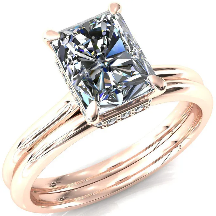 Rings Fire Brilliance Janey Radiant Moissanite 4 Prongs Claw Floating Halo Inverted Cathedral Ring
