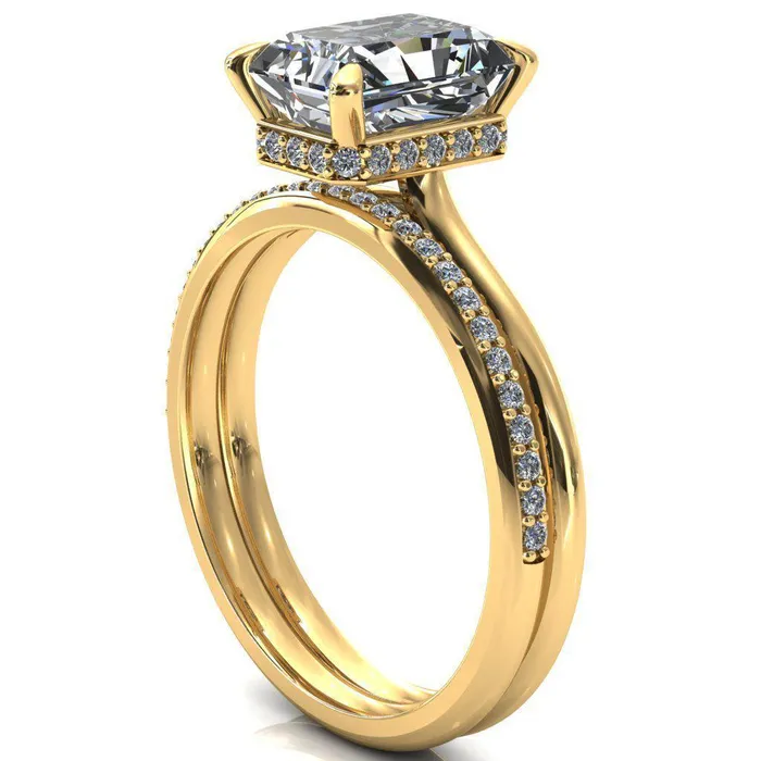 Rings Fire Brilliance Janey Radiant Moissanite 4 Prongs Claw Floating Halo Inverted Cathedral Ring