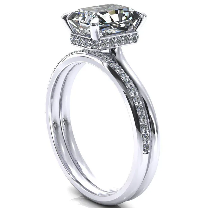 Rings Fire Brilliance Janey Radiant Moissanite 4 Prongs Claw Floating Halo Inverted Cathedral Ring