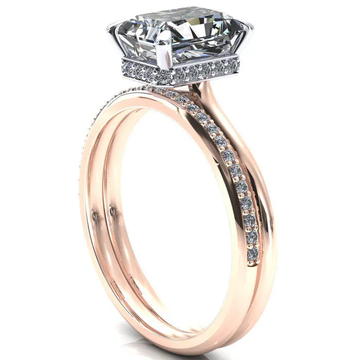 Rings Fire Brilliance Janey Radiant Moissanite 4 Prongs Claw Floating Halo Inverted Cathedral Ring