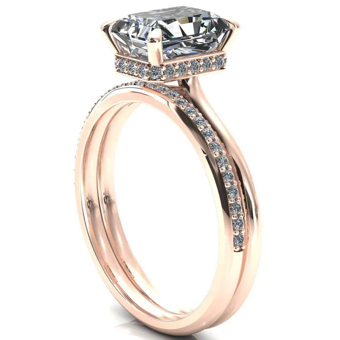 Rings Fire Brilliance Janey Radiant Moissanite 4 Prongs Claw Floating Halo Inverted Cathedral Ring