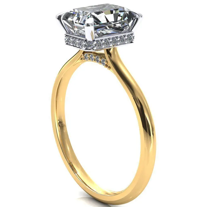 Rings Fire Brilliance Janey Radiant Moissanite 4 Prongs Claw Floating Halo Inverted Cathedral Ring