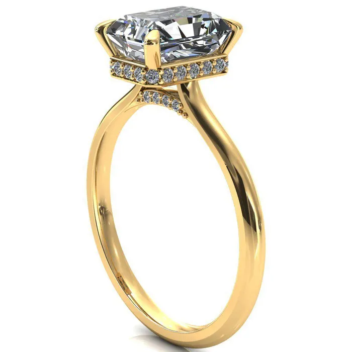 Rings Fire Brilliance Janey Radiant Moissanite 4 Prongs Claw Floating Halo Inverted Cathedral Ring