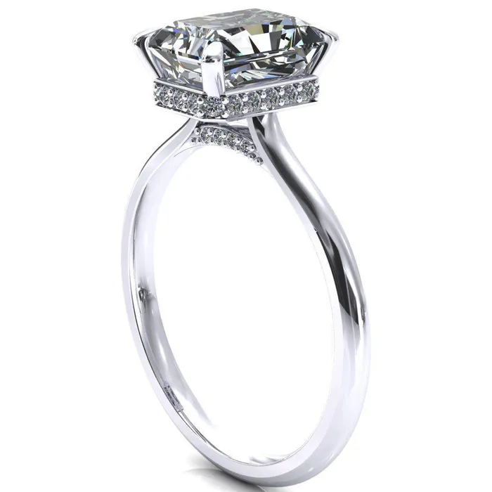 Rings Fire Brilliance Janey Radiant Moissanite 4 Prongs Claw Floating Halo Inverted Cathedral Ring