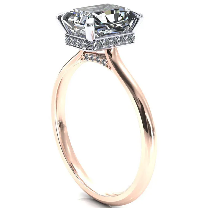 Rings Fire Brilliance Janey Radiant Moissanite 4 Prongs Claw Floating Halo Inverted Cathedral Ring