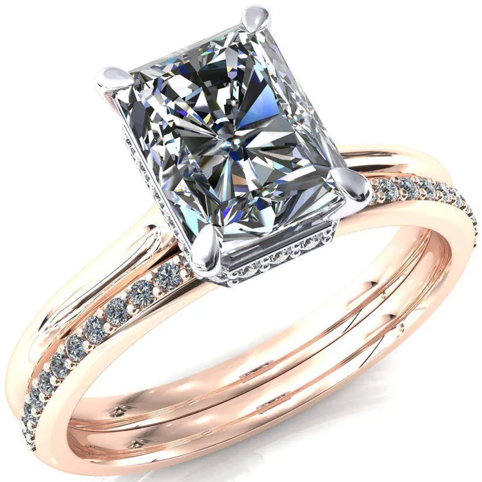 Rings Fire Brilliance Janey Radiant Moissanite 4 Prongs Claw Floating Halo Inverted Cathedral Ring