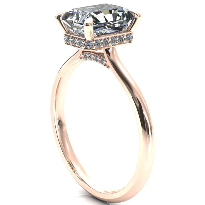Rings Fire Brilliance Janey Radiant Moissanite 4 Prongs Claw Floating Halo Inverted Cathedral Ring