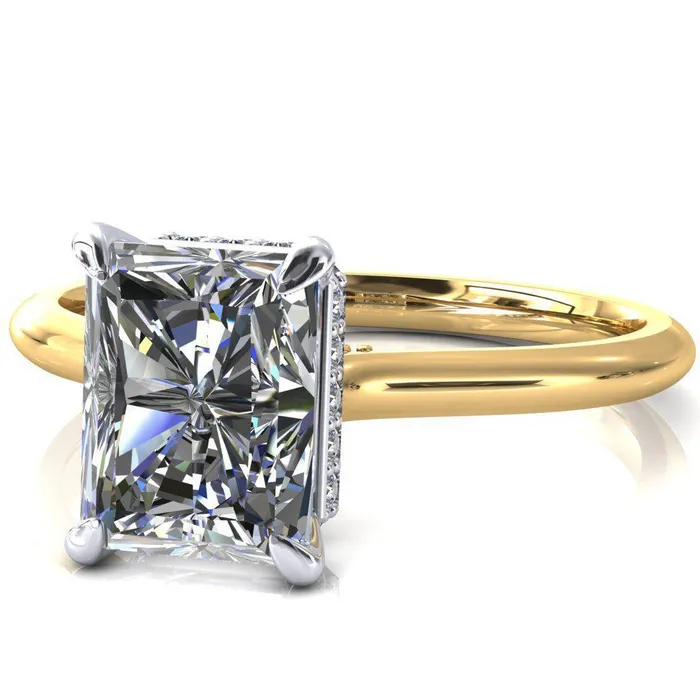 Rings Fire Brilliance Janey Radiant Moissanite 4 Prongs Claw Floating Halo Inverted Cathedral Ring
