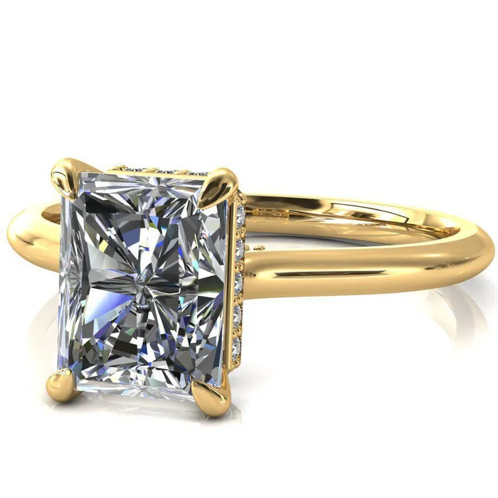 Rings Fire Brilliance Janey Radiant Moissanite 4 Prongs Claw Floating Halo Inverted Cathedral Ring
