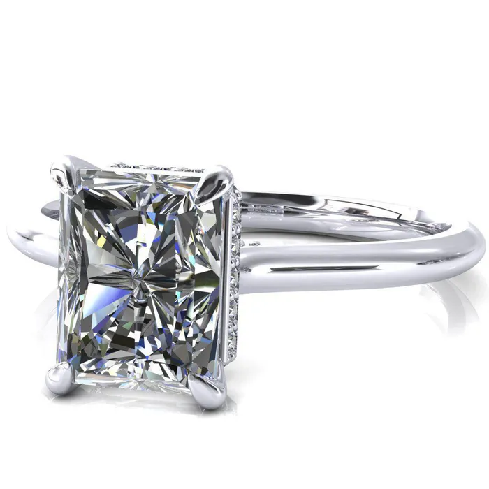 Rings Fire Brilliance Janey Radiant Moissanite 4 Prongs Claw Floating Halo Inverted Cathedral Ring