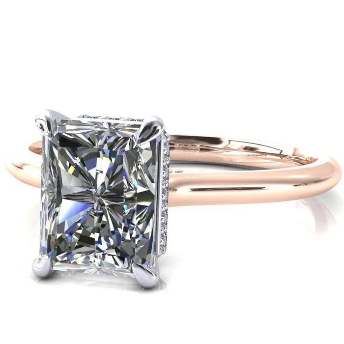 Rings Fire Brilliance Janey Radiant Moissanite 4 Prongs Claw Floating Halo Inverted Cathedral Ring