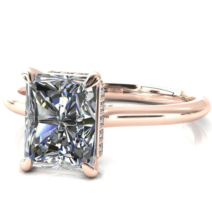 Rings Fire Brilliance Janey Radiant Moissanite 4 Prongs Claw Floating Halo Inverted Cathedral Ring