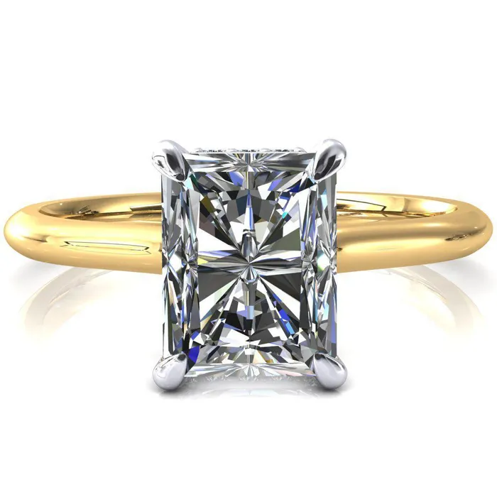 Rings Fire Brilliance Janey Radiant Moissanite 4 Prongs Claw Floating Halo Inverted Cathedral Ring