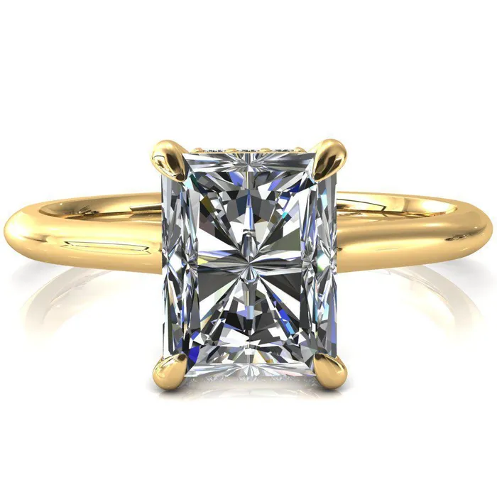 Rings Fire Brilliance Janey Radiant Moissanite 4 Prongs Claw Floating Halo Inverted Cathedral Ring