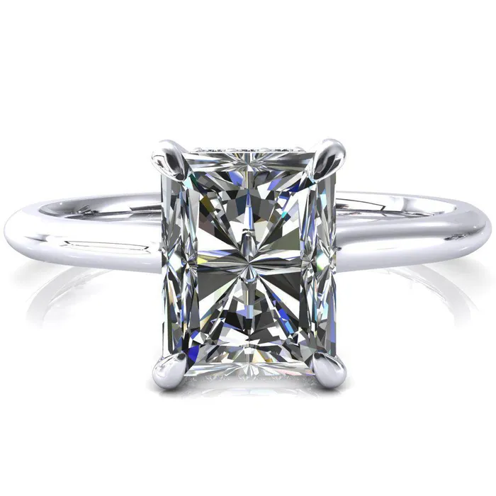 Rings Fire Brilliance Janey Radiant Moissanite 4 Prongs Claw Floating Halo Inverted Cathedral Ring