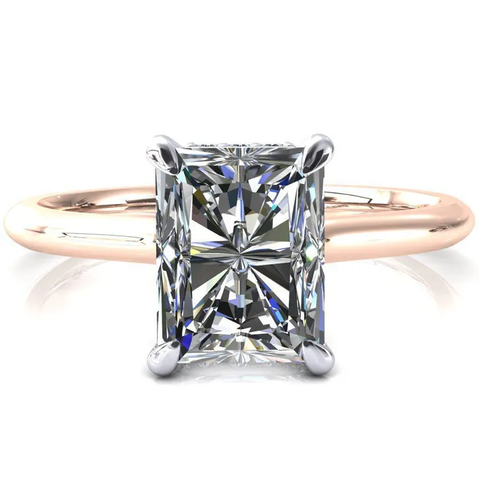 Rings Fire Brilliance Janey Radiant Moissanite 4 Prongs Claw Floating Halo Inverted Cathedral Ring
