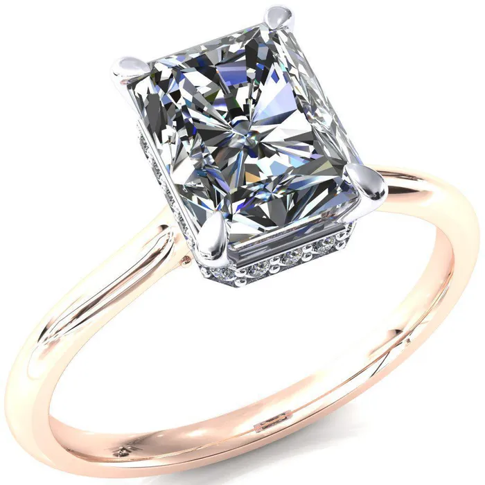 Rings Fire Brilliance Janey Radiant Moissanite 4 Prongs Claw Floating Halo Inverted Cathedral Ring