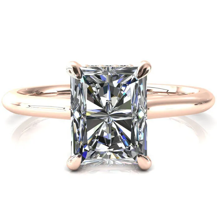 Rings Fire Brilliance Janey Radiant Moissanite 4 Prongs Claw Floating Halo Inverted Cathedral Ring