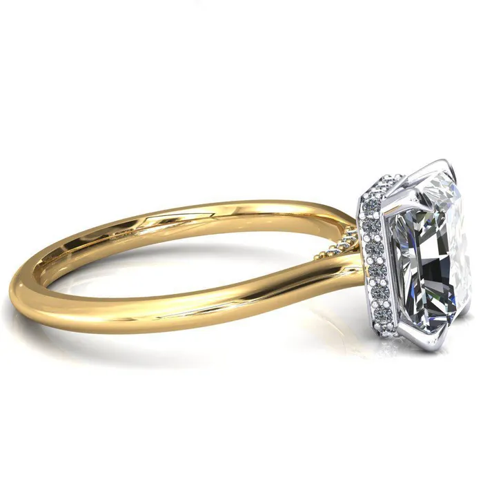 Rings Fire Brilliance Janey Radiant Moissanite 4 Prongs Claw Floating Halo Inverted Cathedral Ring