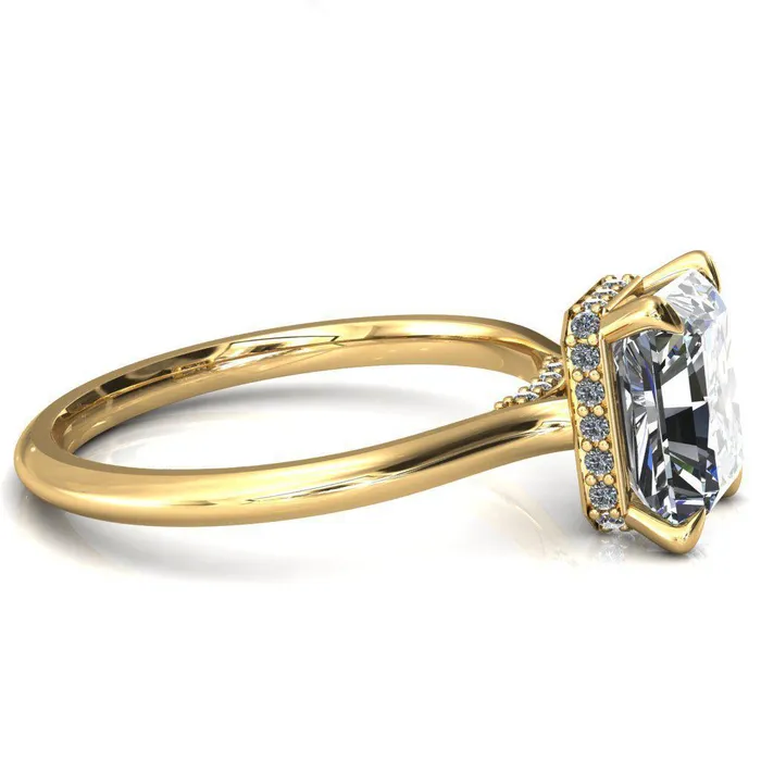 Rings Fire Brilliance Janey Radiant Moissanite 4 Prongs Claw Floating Halo Inverted Cathedral Ring
