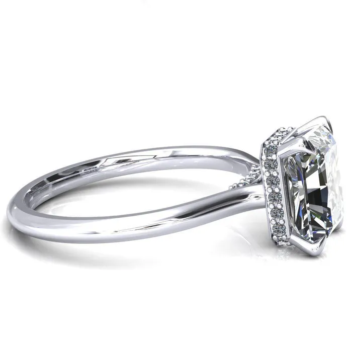 Rings Fire Brilliance Janey Radiant Moissanite 4 Prongs Claw Floating Halo Inverted Cathedral Ring