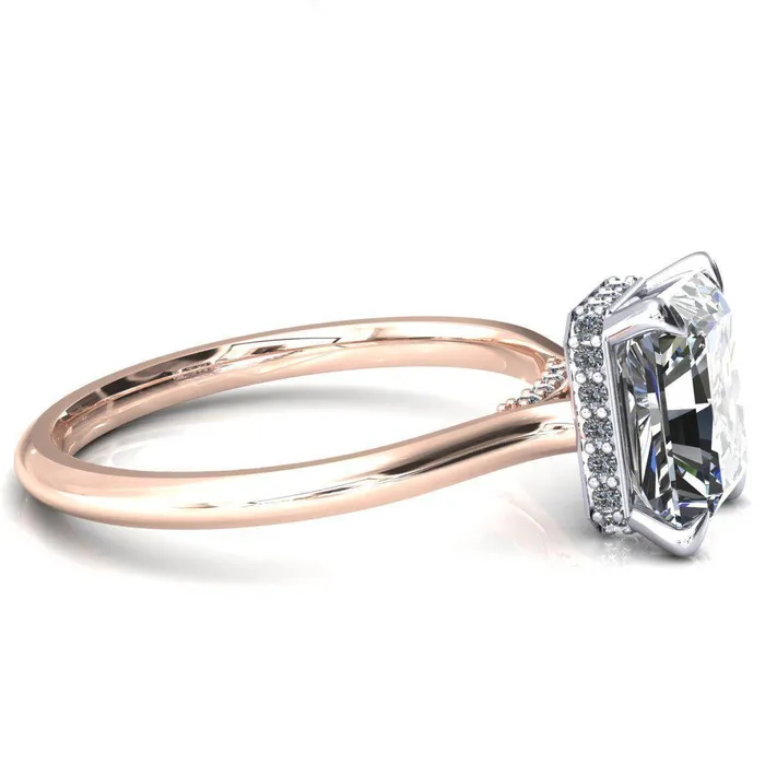 Rings Fire Brilliance Janey Radiant Moissanite 4 Prongs Claw Floating Halo Inverted Cathedral Ring