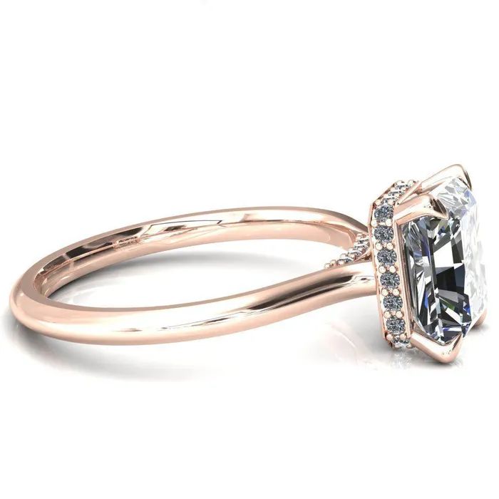 Rings Fire Brilliance Janey Radiant Moissanite 4 Prongs Claw Floating Halo Inverted Cathedral Ring