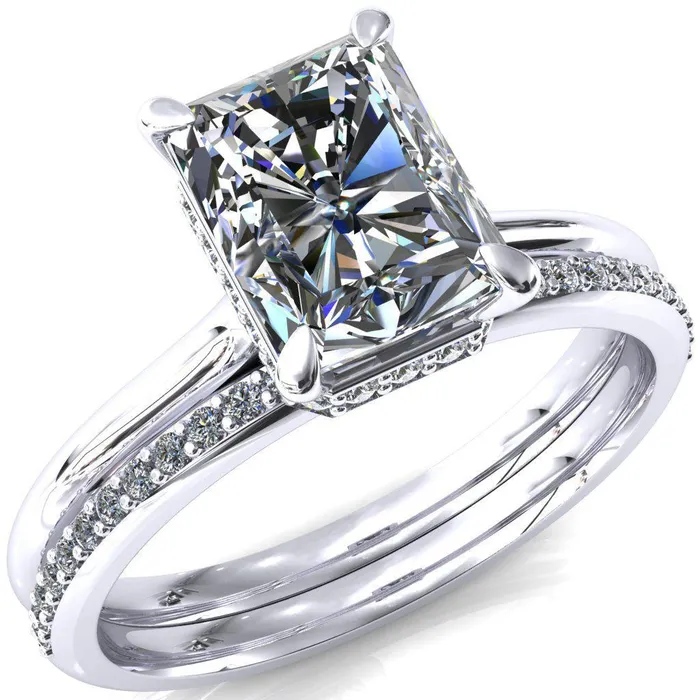 Rings Fire Brilliance Janey Radiant Moissanite 4 Prongs Claw Floating Halo Inverted Cathedral Ring