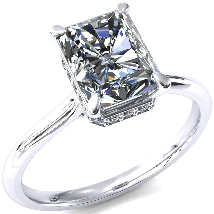 Rings Fire Brilliance Janey Radiant Moissanite 4 Prongs Claw Floating Halo Inverted Cathedral Ring