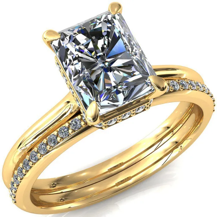 Rings Fire Brilliance Janey Radiant Moissanite 4 Prongs Claw Floating Halo Inverted Cathedral Ring