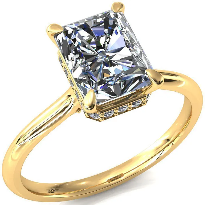 Rings Fire Brilliance Janey Radiant Moissanite 4 Prongs Claw Floating Halo Inverted Cathedral Ring
