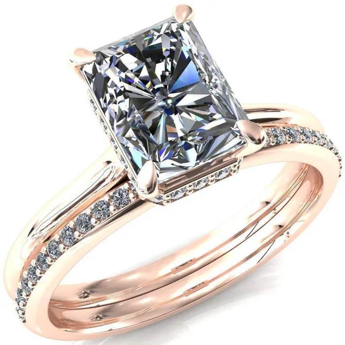 Rings Fire Brilliance Janey Radiant Moissanite 4 Prongs Claw Floating Halo Inverted Cathedral Ring