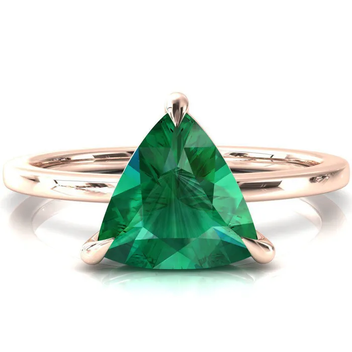 Rings Fire Brilliance Lyla Trillion Emerald 4 Claw Prong Single Rail Solitaire Ring