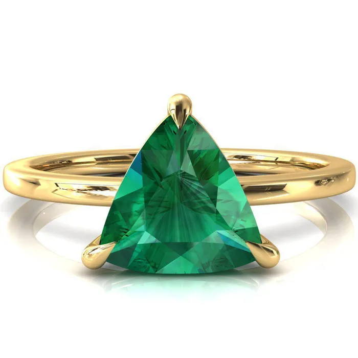 Rings Fire Brilliance Lyla Trillion Emerald 4 Claw Prong Single Rail Solitaire Ring